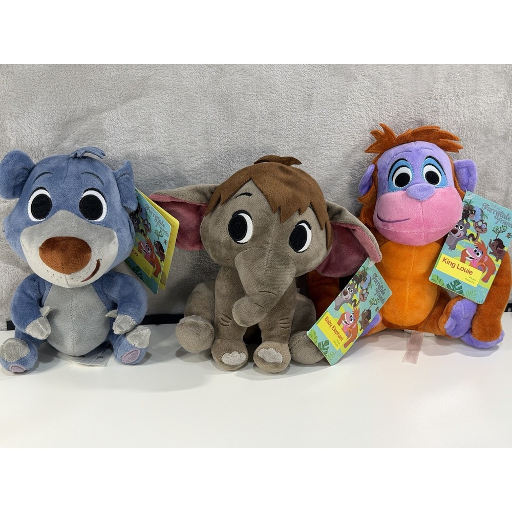 Disney Furrytale Friends Set of 3 Baby Elephant King Louie Baloo Plush NWT Tags